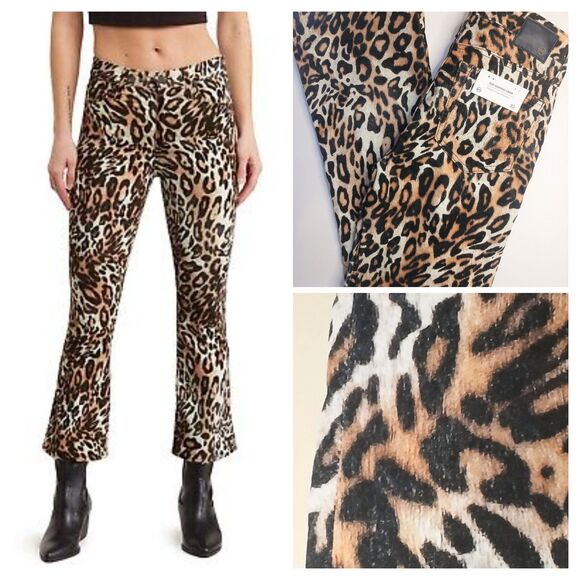 AG Adriano Goldschmied Pants - AG Adriano Goldschmied Pant Sz 25 Quinne Crop High-rise Kick Flare Leopard Print